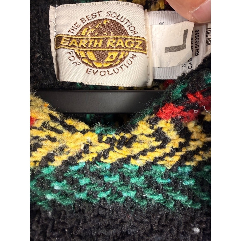 VTG Earth Ragz Baja Hoodie Pullover Large L Rasta Striped Mexican Baja Hoodie - Picture 8 of 10